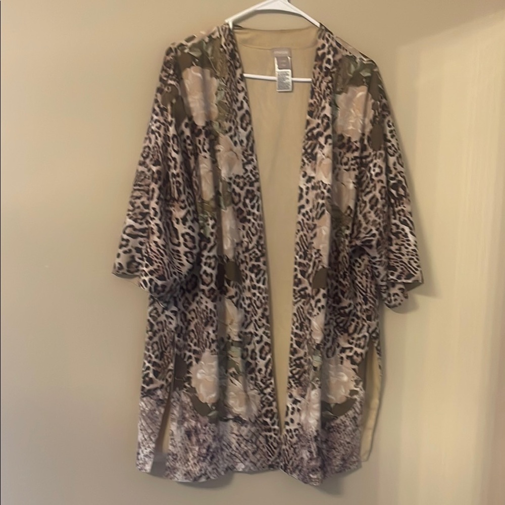 Chico's Beige and Black Patterned Kimono